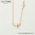 44516 wholesale fashion 18k gold color religion double cross necklace with stone for women